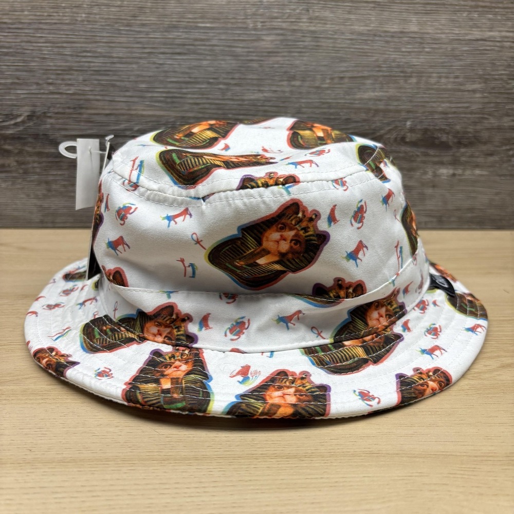 Original Chuck Hat Bucket Fitted One Size White Cat Pharaoh Allover Print NWT - Picture 7 of 12